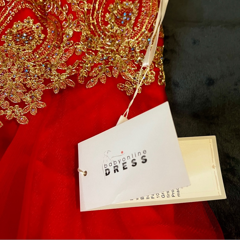 New Babyonline Wms Red Gold Floral Appliqué Embroidery Fit&Flare‎ Party Dress XS - Picture 13 of 13